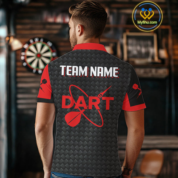 Custom Black And Red Dart Jerseys. Red Dart Team Polo Shirts For Men NYN0326