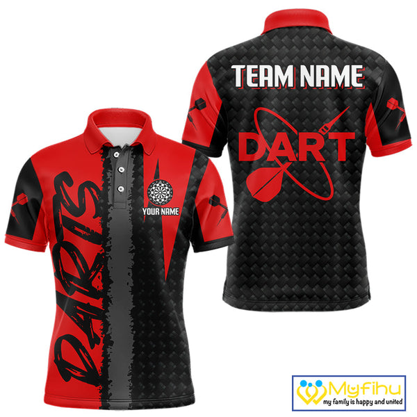 Custom Black And Red Dart Jerseys. Red Dart Team Polo Shirts For Men NYN0326