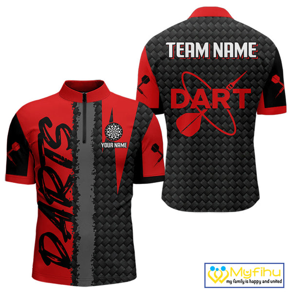 Custom Black And Red Dart Jerseys. Red Dart Team Quarter-Zip Shirts For Men NYN0326