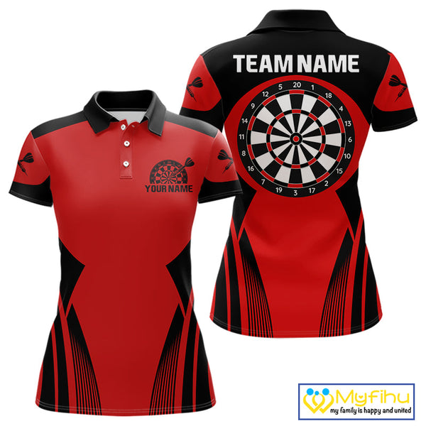 Custom Black And Red Dart Polo Shirts For Women, Dart Team Uniform Tournament Shirt NYN0327