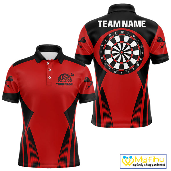 Custom Black And Red Dart Polo Shirts For Men, Dart Team Uniform Tournament Shirt NYN0327
