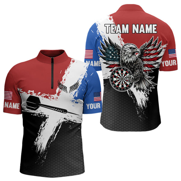 Custom Patriotic Dart Team Men Quarter-Zip Shirts, US Flag Eagle Patriot Dart Jerseys NYN0010