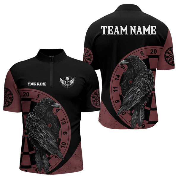 Custom Dark Black And Red Raven Darts Team Quarter-Zip Shirts For Men, Dart Halloween Outfit NYN0011