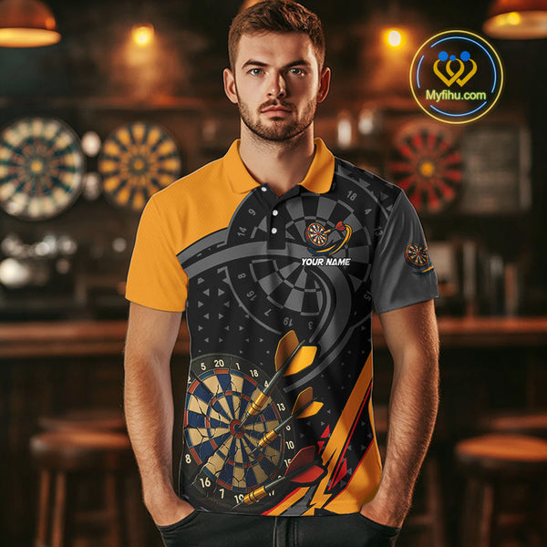 Custom Black And Yellow Dart Jerseys, Dart League Team Polo Shirt For Men NYN0602