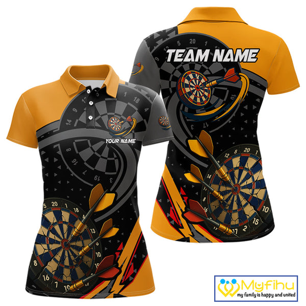Custom Black And Yellow Dart Jerseys, Dart League Team Polo Shirt For Women NYN0602