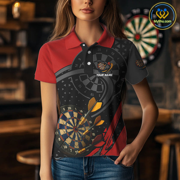 Custom Black And Red Dart Jerseys, Dart League Team Polo Shirt For Women NYN0603