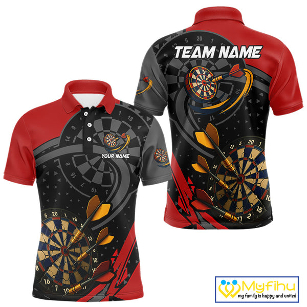 Custom Black And Red Dart Jerseys, Dart League Team Polo Shirt For Men NYN0603