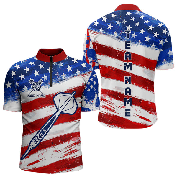 Custom US Flag Dart Team Quarter-Zip Shirts For Men, Patriotic Dart League Shirt NYN0014