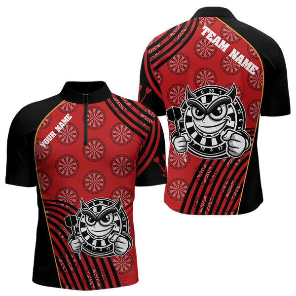 Custom Black And Red Dart Pattern Funny Dart Team Men Quarter-Zip Shirts, Dart Jerseys NYN0015
