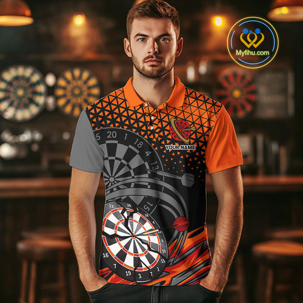 Custom Black And Orange Dart Jerseys, Dart Team Uniform Polo Shirts For Men NYN0338