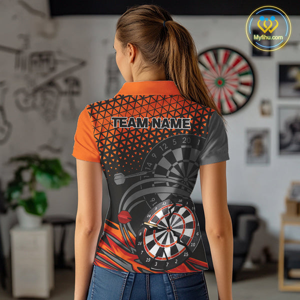 Custom Black And Orange Dart Jerseys, Dart Team Uniform Polo Shirts For Women NYN0338