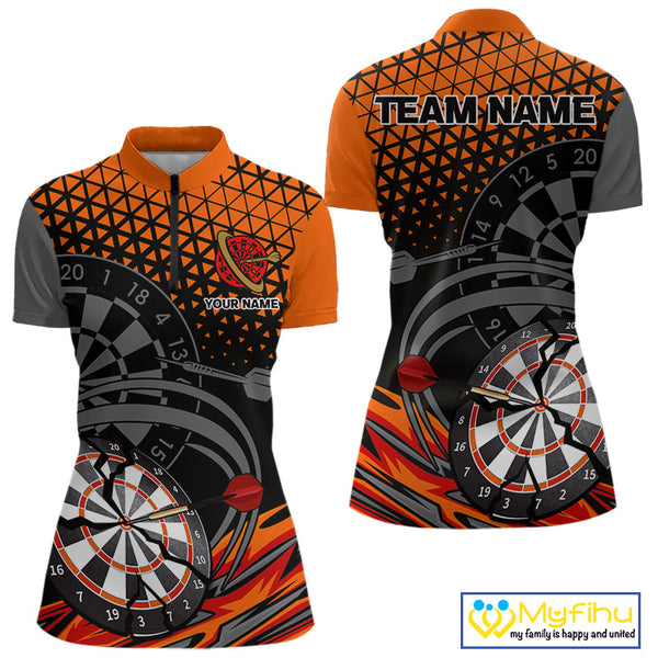 Custom Black And Orange Dart Jerseys, Dart Team Uniform Quarter-Zip Shirts For Women NYN0338