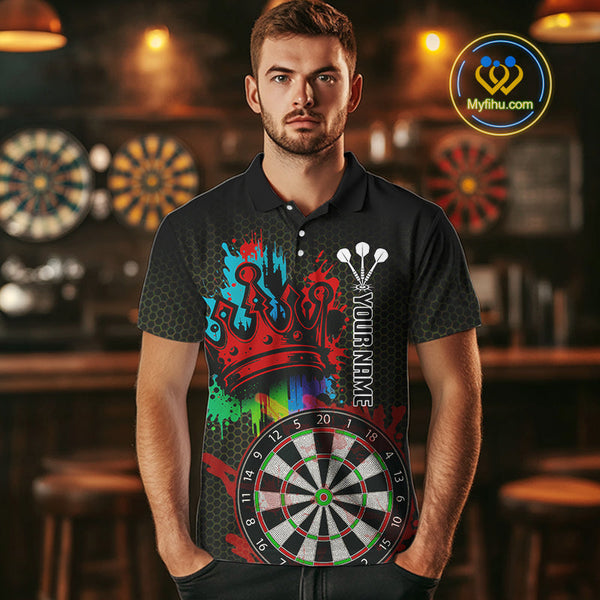 Custom Colorful Splatter Dartboard King Crown Dart Polo Shirt For Men NYN0608