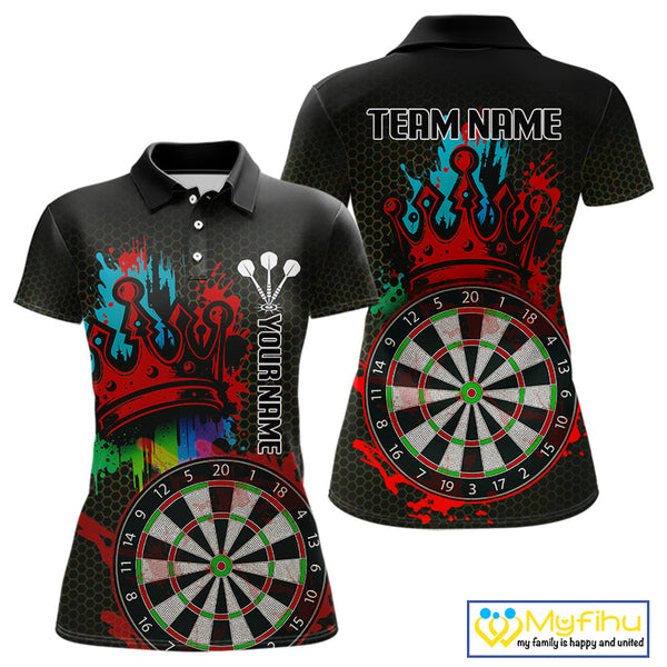 Custom Colorful Splatter Dartboard King Crown Dart Polo Shirt For Women NYN0608