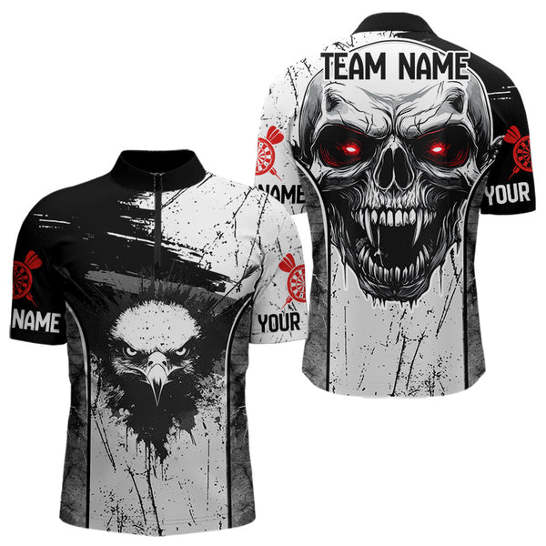 Custom Grunge Skull Darts Team Quarter-Zip Shirts, Vintage Eagle Quarter-Zip Shirt For Men NYN0016