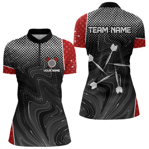 Custom Black And Red Dart Tournament Team Quarter-Zip Shirts For Women, Dart League Shirt NYN0018