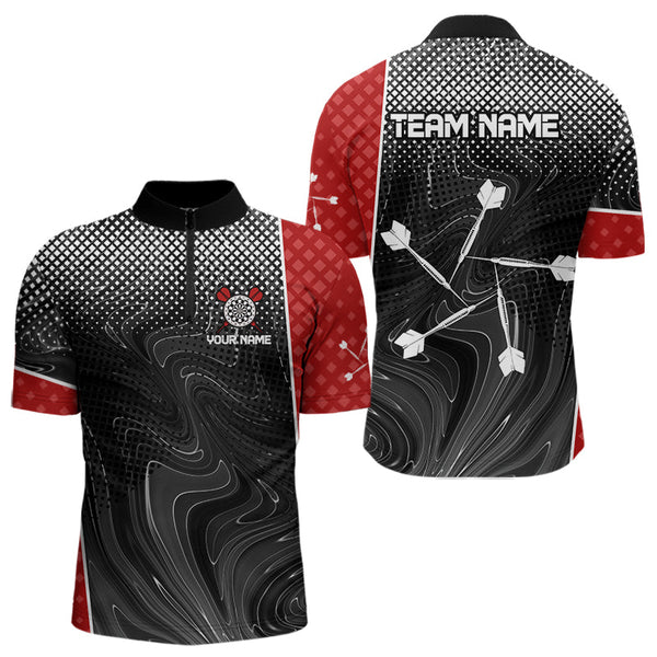 Custom Black And Red Dart Tournament Team Quarter-Zip Shirts For Men, Dart League Shirt NYN0018