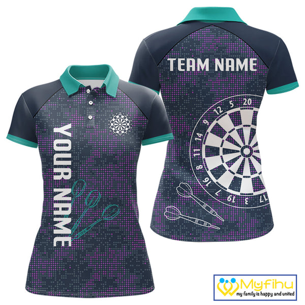Custom Green And Purple Dart Team Women Polo Shirts, Dart Tournament Shirt Uniform NYN0343