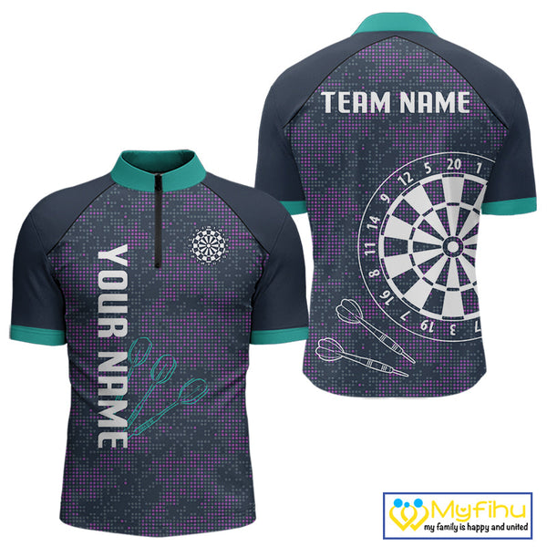 Custom Green And Purple Dart Team Men Quarter-Zip Shirts, Dart Tournament Shirt Uniform NYN0343