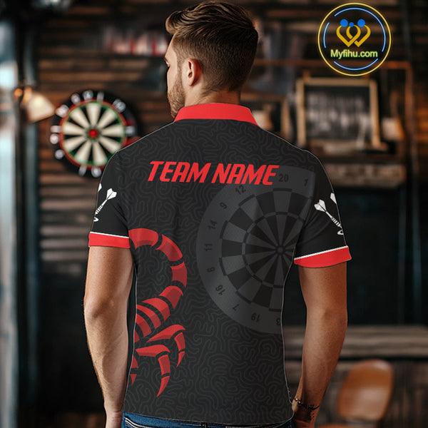 Custom Black And Red Scorpion Dart Team Jerseys, Scorpion Dart Polo Shirts For Men NYN0346