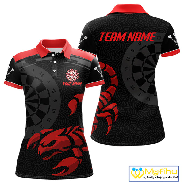 Custom Black And Red Scorpion Dart Team Jerseys, Scorpion Dart Polo Shirts For Women NYN0346
