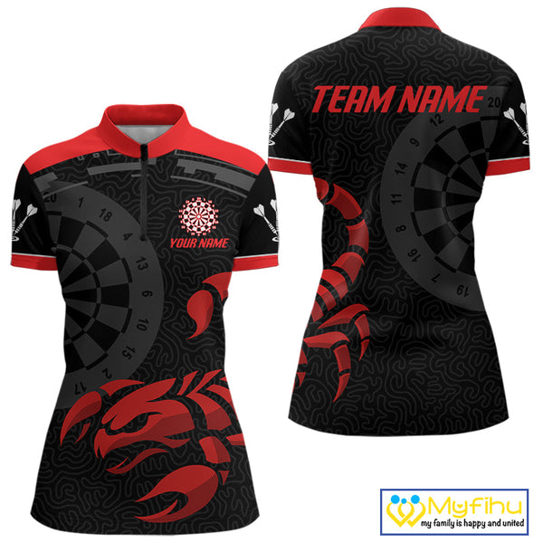 Custom Black And Red Scorpion Dart Team Jerseys, Scorpion Dart Women Quarter-Zip Shirt NYN0346