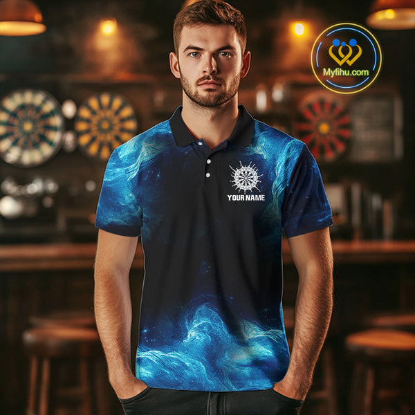 Custom Blue Water Dartboard Dart Team Men Polo Shirts, Dart Jerseys NYN0348