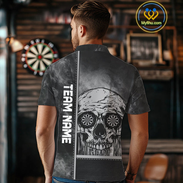 Custom Smoke Skull Dart Men Polo Shirts, Dart Tournament Shirt, Halloween Outfit NYN0067