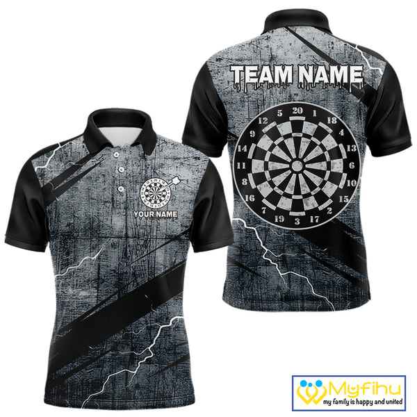 Custom Grunge Thunder Lightning Dart Team Men Polo Shirts, Dart Jerseys NYN0354