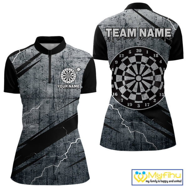 Custom Grunge Thunder Lightning Dart Team Women Quarter-Zip Shirts, Dart Jerseys NYN0354