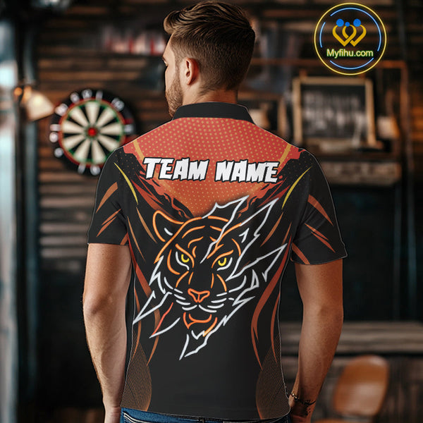 Custom Black And Orange Tiger Dart Team Jerseys, Tiger Dart Polo Shirt For Men NYN0358