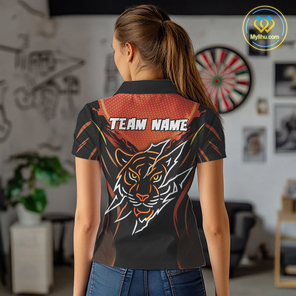 Custom Black And Orange Tiger Dart Team Jerseys, Tiger Dart Polo Shirt For Women NYN0358