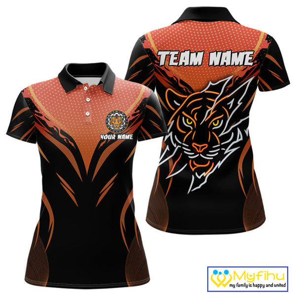 Custom Black And Orange Tiger Dart Team Jerseys, Tiger Dart Polo Shirt For Women NYN0358