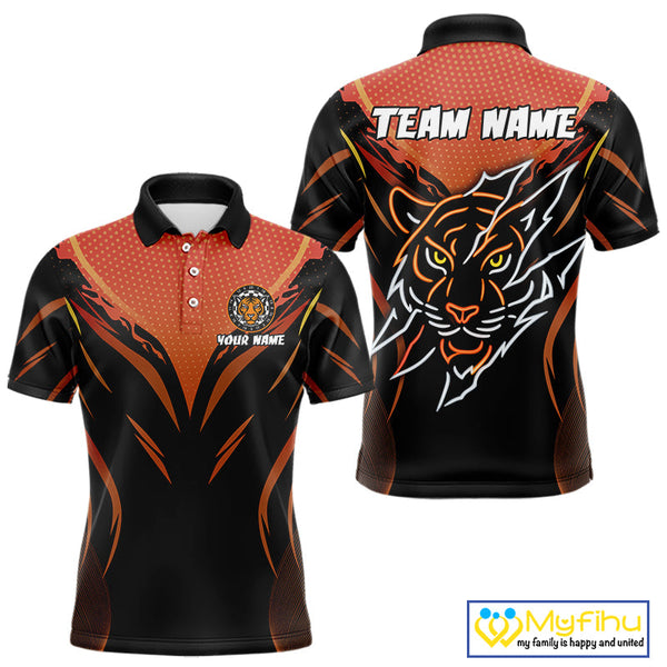Custom Black And Orange Tiger Dart Team Jerseys, Tiger Dart Polo Shirt For Men NYN0358