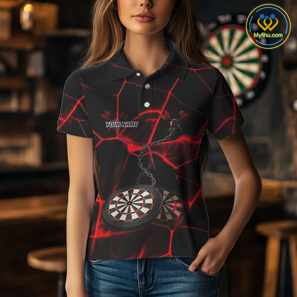 Custom Black And Red Dart Jerseys, Dart Team Polo Shirt For Women NYN0625