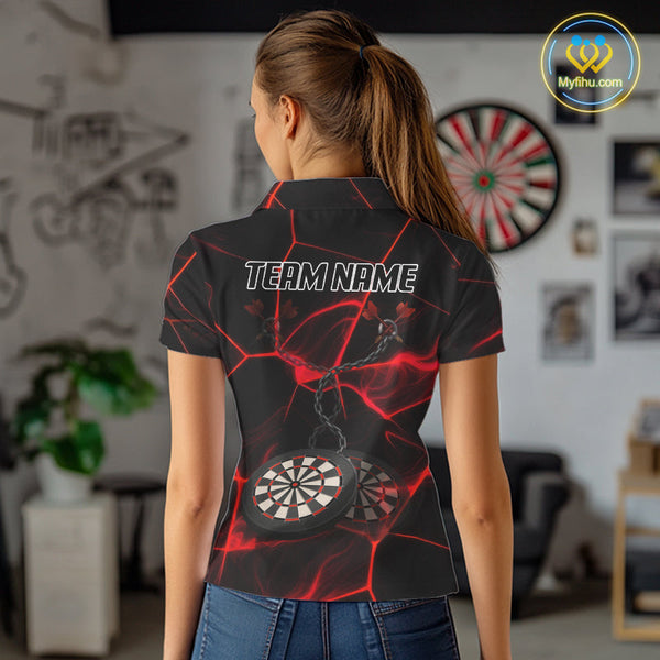Custom Black And Red Dart Jerseys, Dart Team Polo Shirt For Women NYN0625