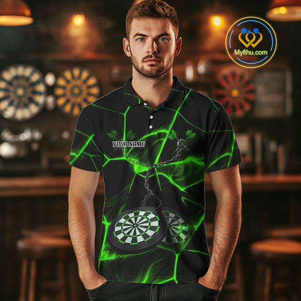 Custom Black And Green Dart Jerseys, Dart Team Polo Shirt For Men NYN0627