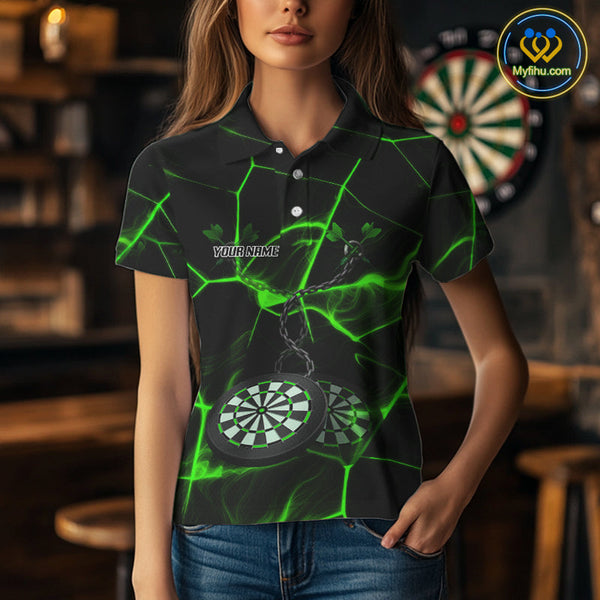 Custom Black And Green Dart Jerseys, Dart Team Polo Shirt For Women NYN0627