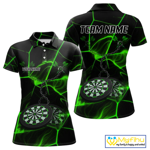 Custom Black And Green Dart Jerseys, Dart Team Polo Shirt For Women NYN0627