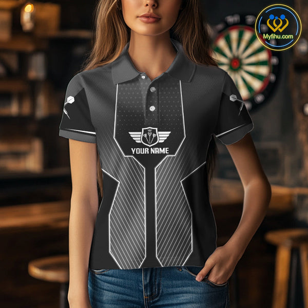 Custom Black And White Lion Team Dart Jerseys, Dart Women Polo Shirts With Name NYN0362
