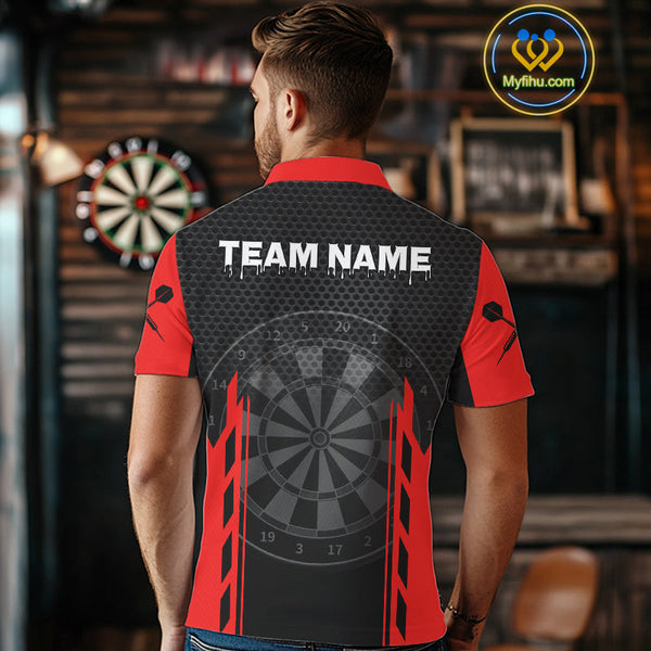 Custom Black And Red Skull Dart Polo Shirts For Men, Halloween Dart Team Outfit NYN0365