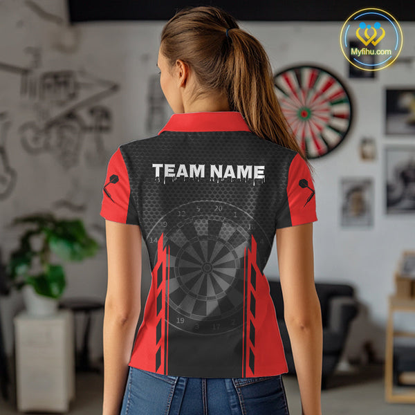 Custom Black And Red Skull Dart Polo Shirts For Women, Halloween Dart Team Outfit NYN0365