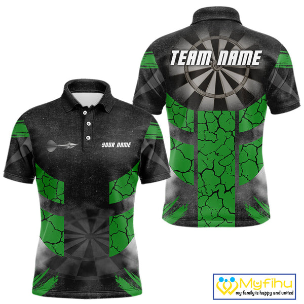 Custom Black And Green Cracked Dart Polo Shirts For Men, Smoke Dart Jerseys NYN0370