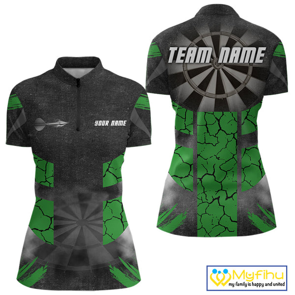 Custom Black And Green Cracked Dart Quarter-Zip Shirts For Women, Smoke Dart Jerseys NYN0370