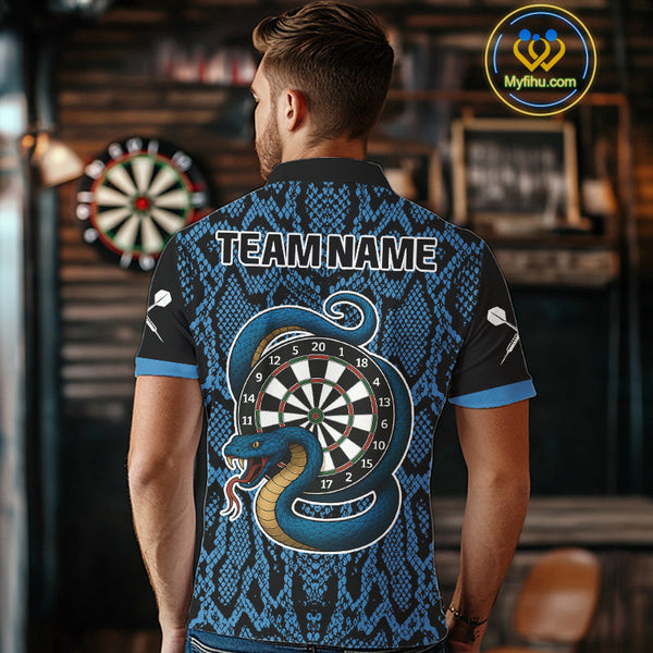 Custom Black And Blue Snake Dart Jerseys, Dart League Shirt Dart Men Polo Shirt NYN0372