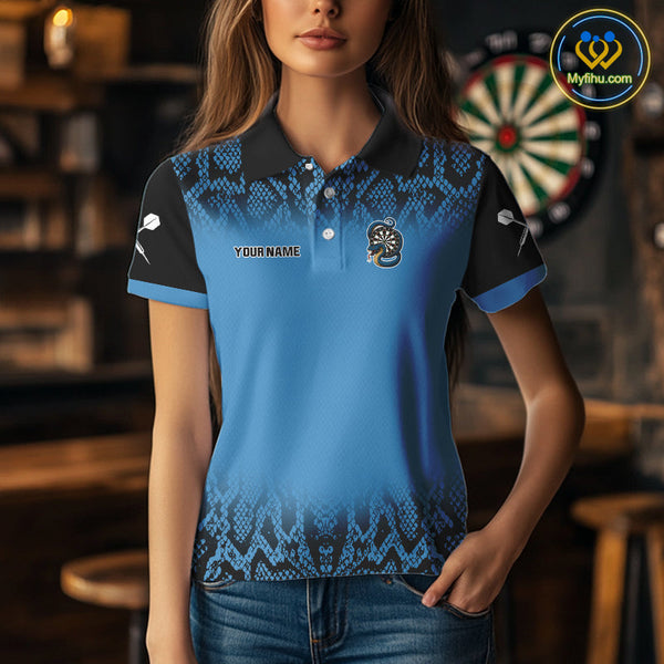 Custom Black And Blue Snake Dart Jerseys, Dart League Shirt Dart Women Polo Shirt NYN0372
