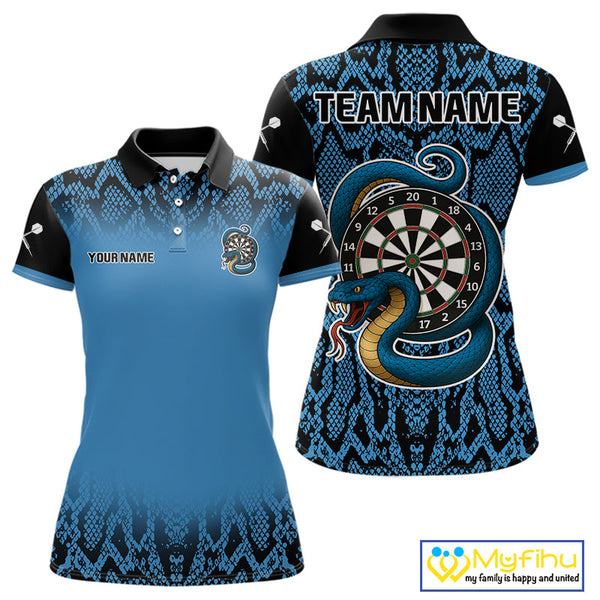 Custom Black And Blue Snake Dart Jerseys, Dart League Shirt Dart Women Polo Shirt NYN0372