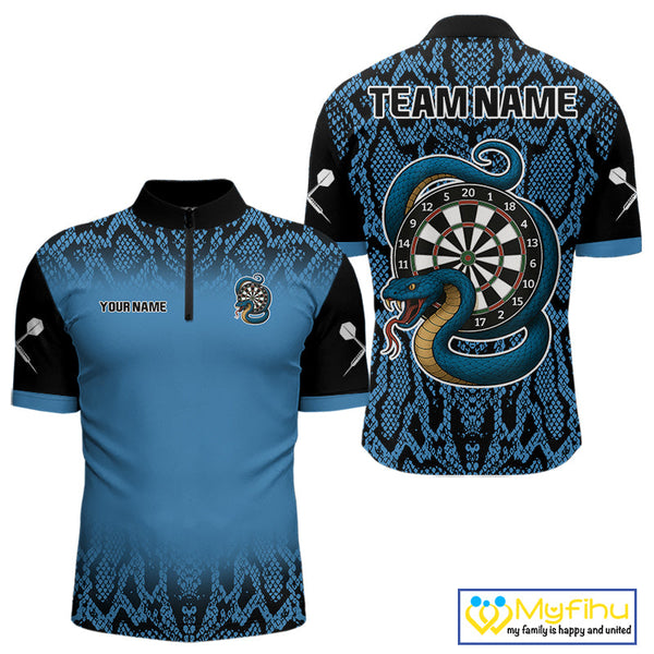Custom Black And Blue Snake Dart Jerseys, Dart League Shirt Dart Men Quarter-Zip Shirt NYN0372