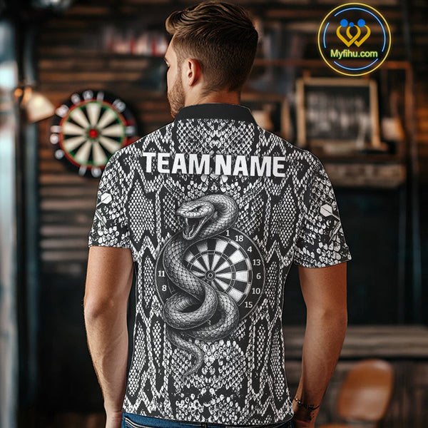 Custom Black And White Snake Dart Jerseys, Dart League Shirt Dart Men Polo Shirt NYN0374