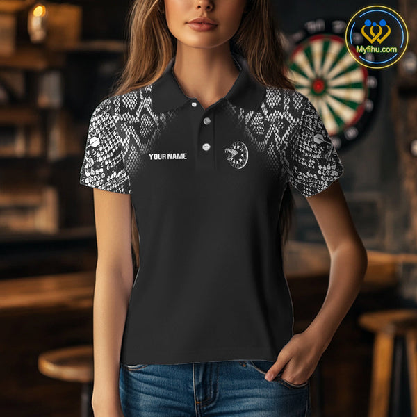 Custom Black And White Snake Dart Jerseys, Dart League Shirt Dart Women Polo Shirt NYN0374